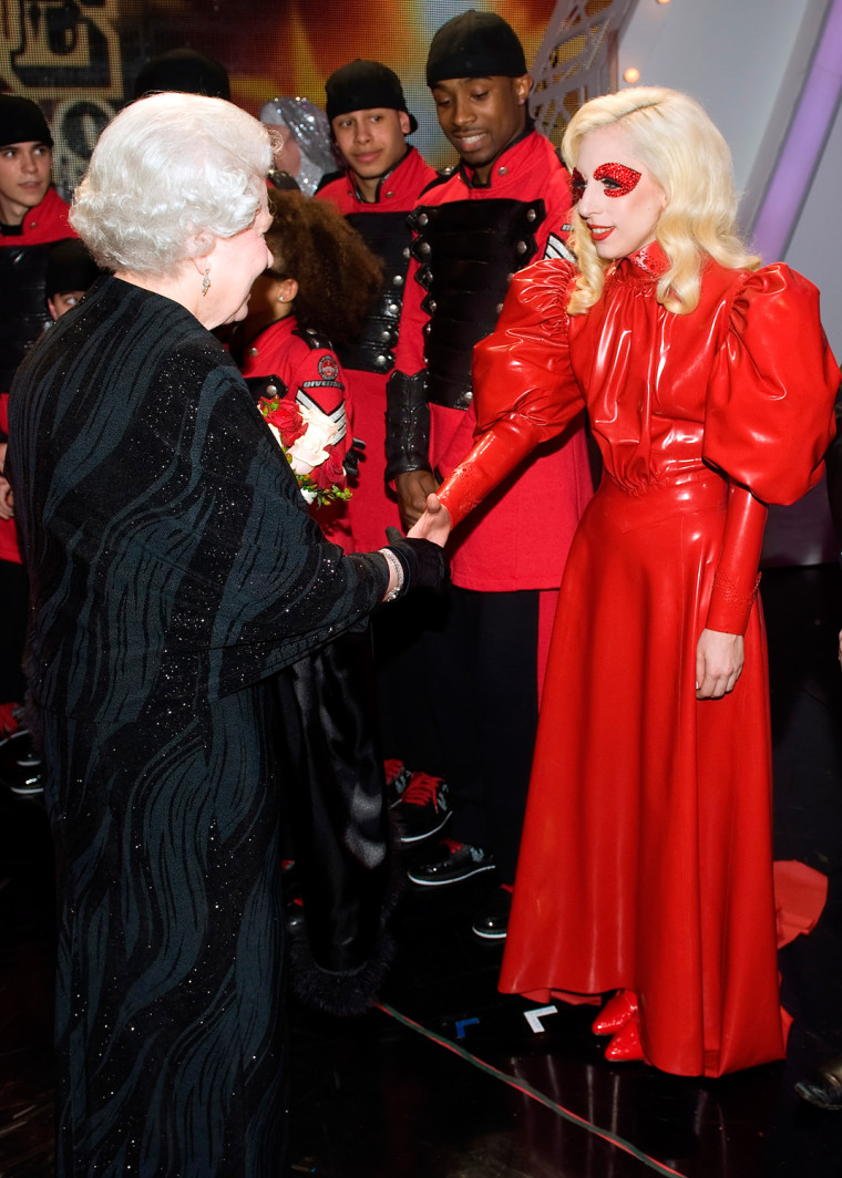 Image: Britain's Queen Elizabeth II meets U.S. singer Lady Gaga following the Royal Variety Performance in Blackpool, England
